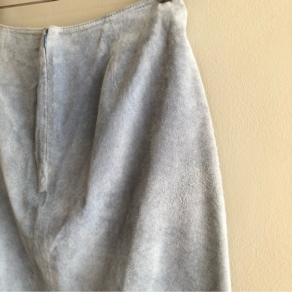 Revue Vintage 100% Genuine Suede Ruffle High Waist Knee Length Skirt Blue - Picture 12 of 13